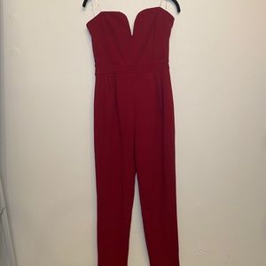 Red sweetheart neckline strapless ankle pantsuit